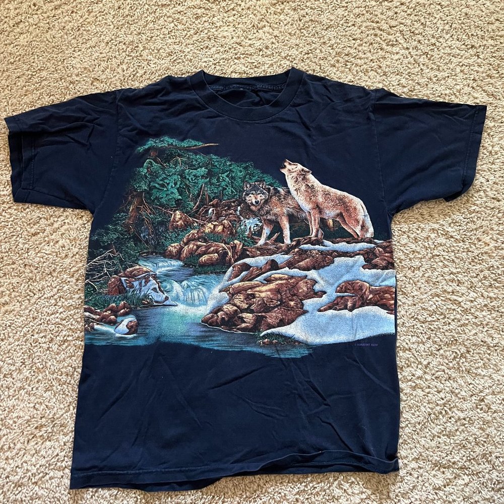 Vintage Wolf T-Shirt Dark Blue L